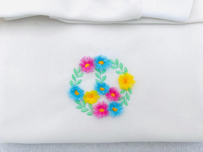 Fringed Floral Peace Sign Leaf and Flower Fluffy Fringe chenille daisy machine embroidery designs