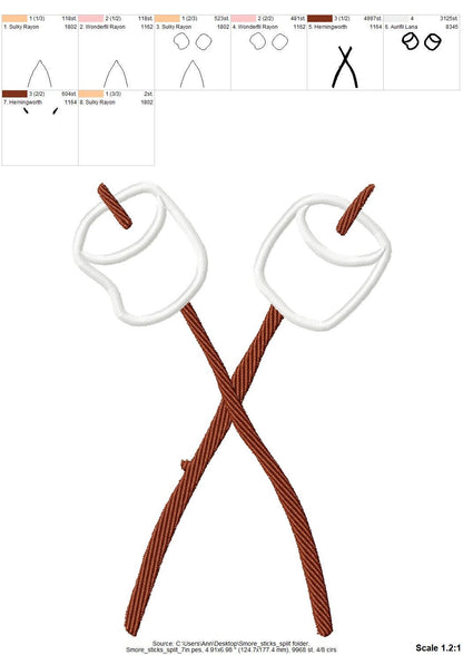 Smores Sticks crossing Marshmallow split side seam machine embroidery designs camping kids