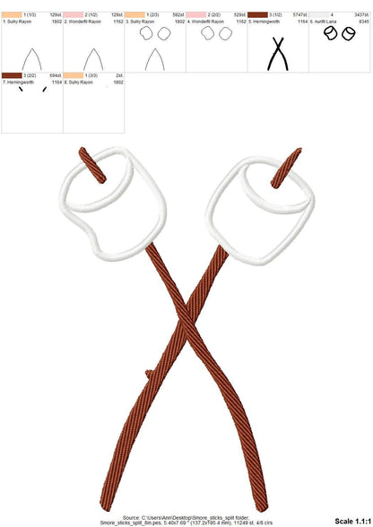 Smores Sticks crossing Marshmallow split side seam machine embroidery designs camping kids