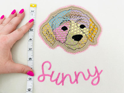 Labrador Golden Retriever Applique Patchwork and Lace Edge patterned Puppy dog machine embroidery designs