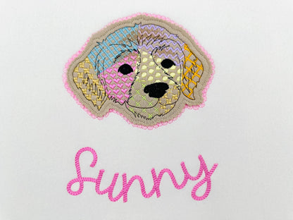 Labrador Golden Retriever Applique Patchwork and Lace Edge patterned Puppy dog machine embroidery designs