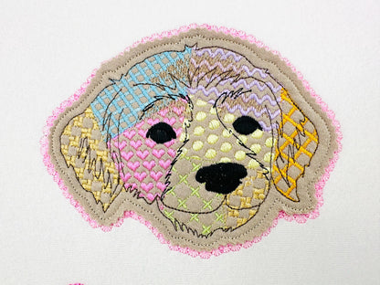 Labrador Golden Retriever Applique Patchwork and Lace Edge patterned Puppy dog machine embroidery designs