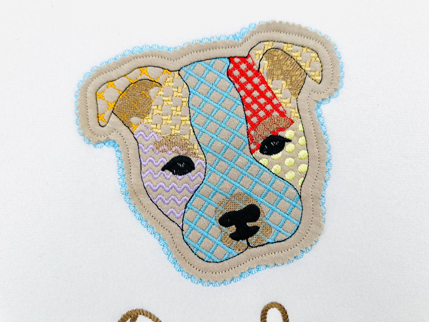 Staffie Staffordshire Bull Terrier Applique Patchwork Lace Edge patterned Puppy dog machine embroidery designs