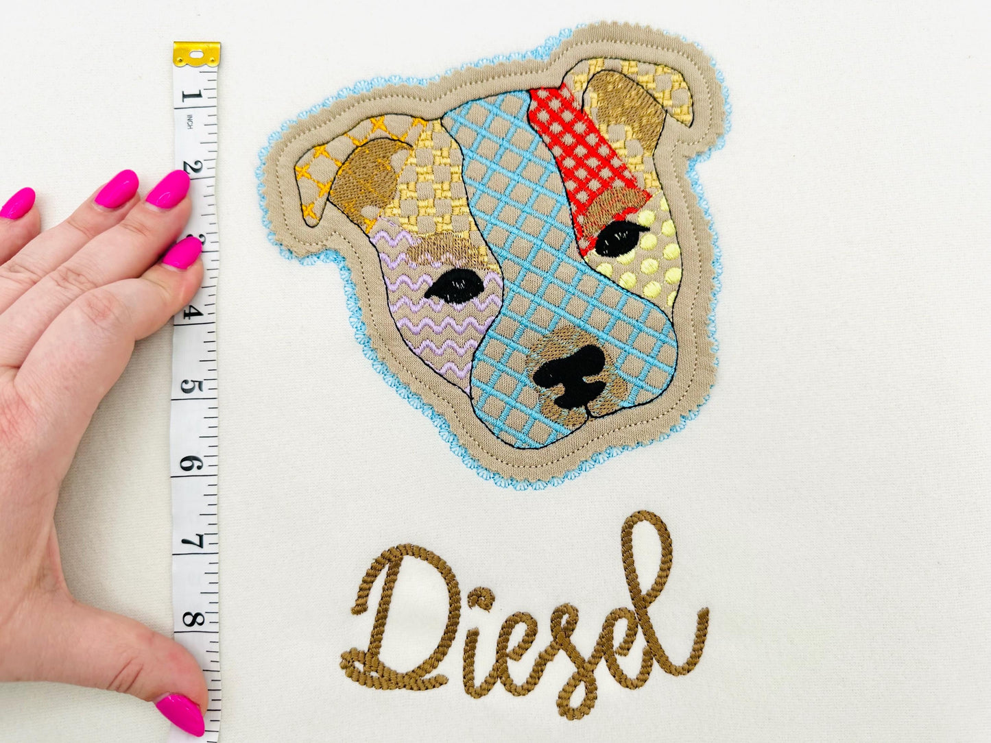 Staffie Staffordshire Bull Terrier Applique Patchwork Lace Edge patterned Puppy dog machine embroidery designs