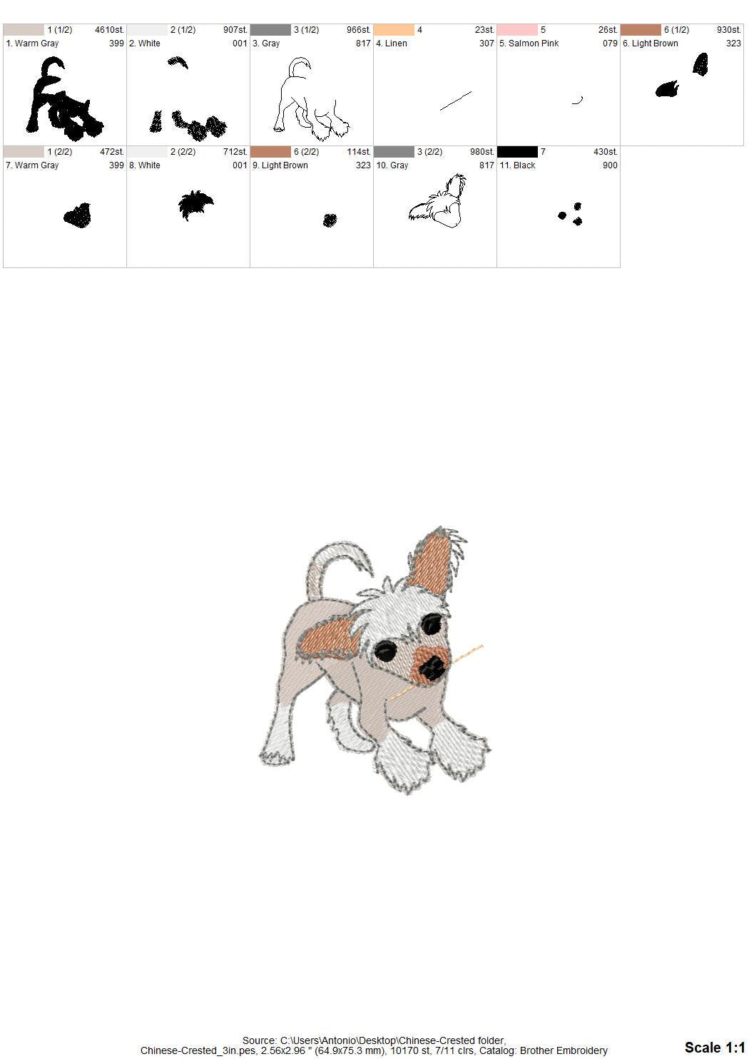 Playing Chinese Crested Puppy Dog Mama kitchen dish towel pet animal kids machine embroidery designs ITH