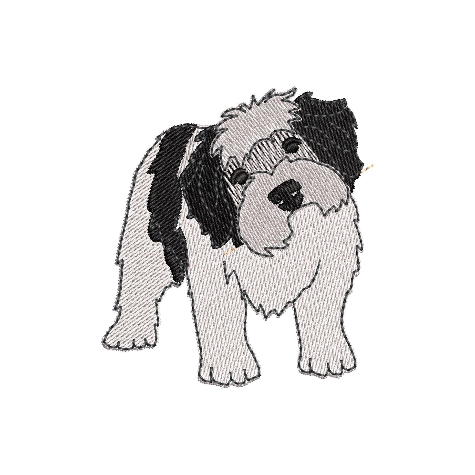 Playing Schapendoes Dutch Sheepdog Puppy Dog kitchen dish towel pet animal machine embroidery designs ITH