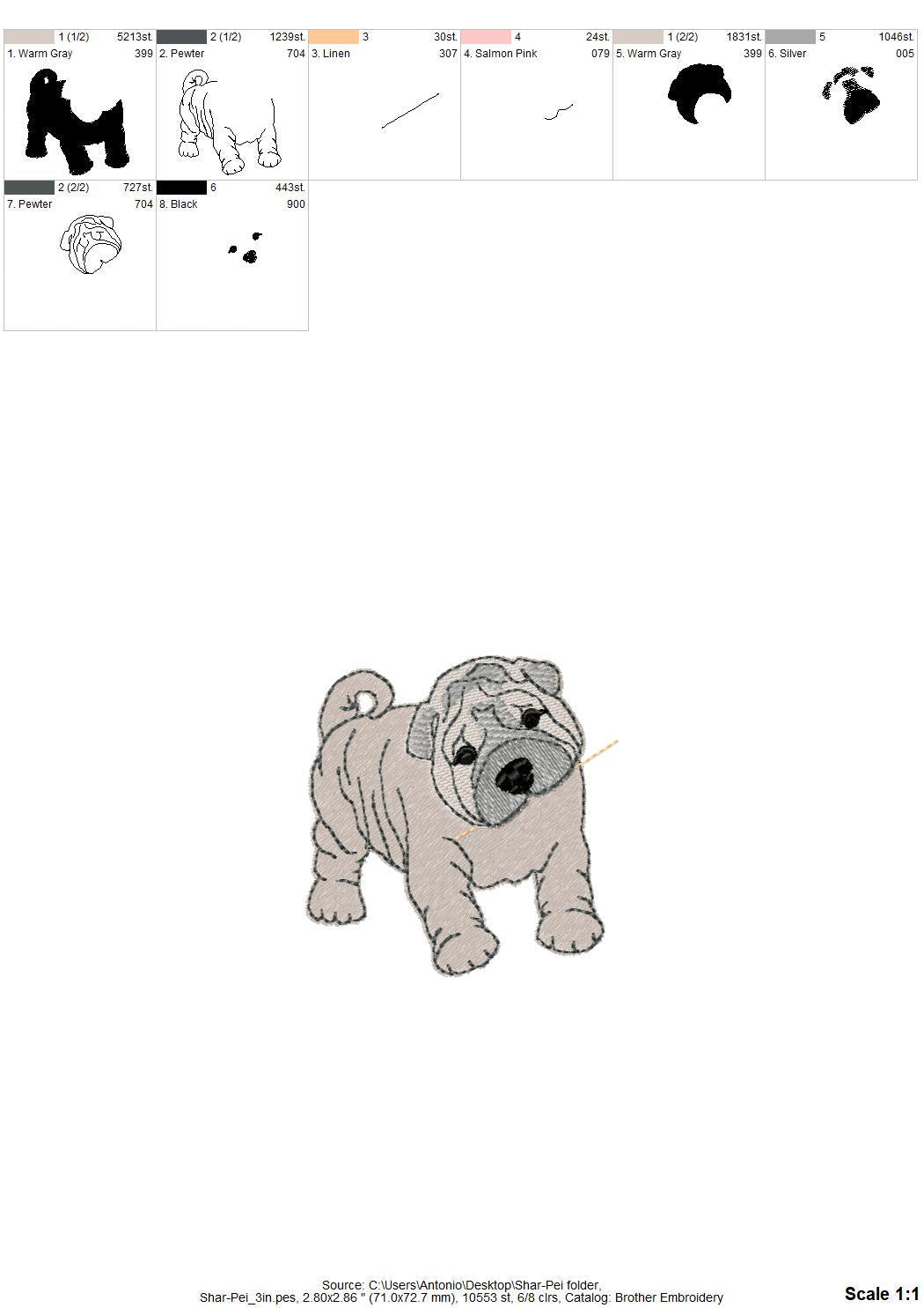 Playing Shar Pei Puppy Dog Mama kitchen dish towel pet animal Thief kids machine embroidery designs ITH