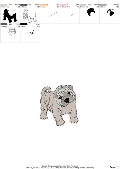 Playing Shar Pei Puppy Dog Mama kitchen dish towel pet animal Thief kids machine embroidery designs ITH