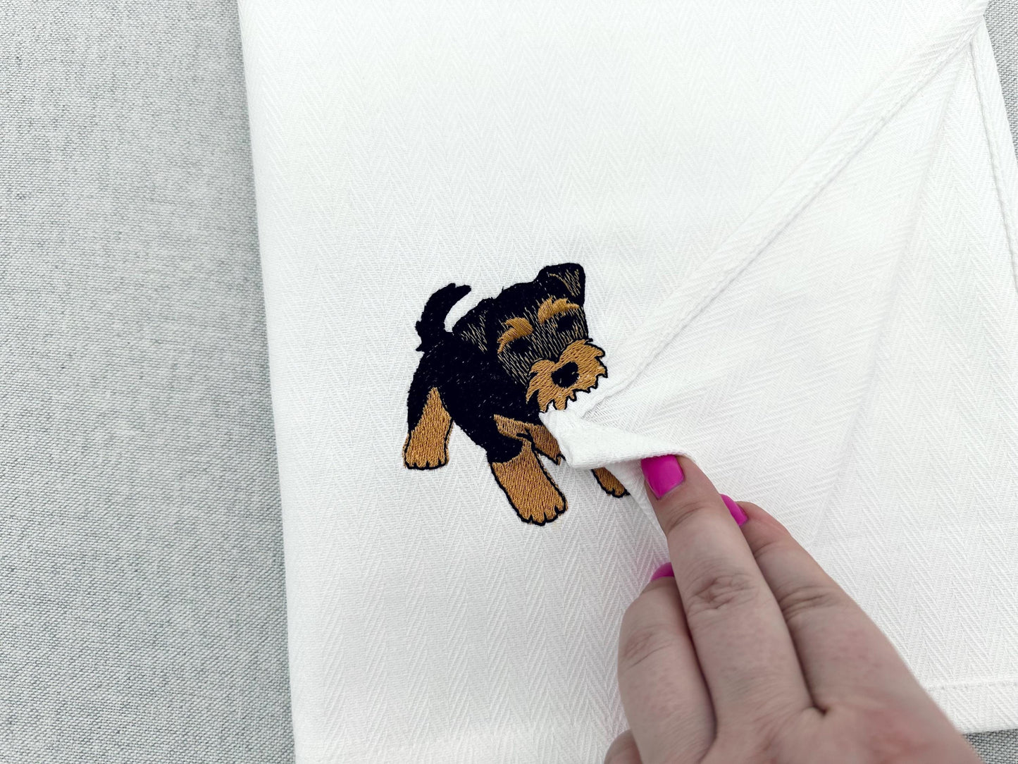 Playing Airedale Terrier Puppy Dog Mama kitchen dish towel pet animal kids machine embroidery designs ITH