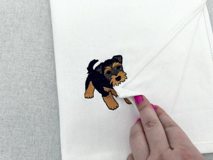 Playing Airedale Terrier Puppy Dog Mama kitchen dish towel pet animal kids machine embroidery designs ITH