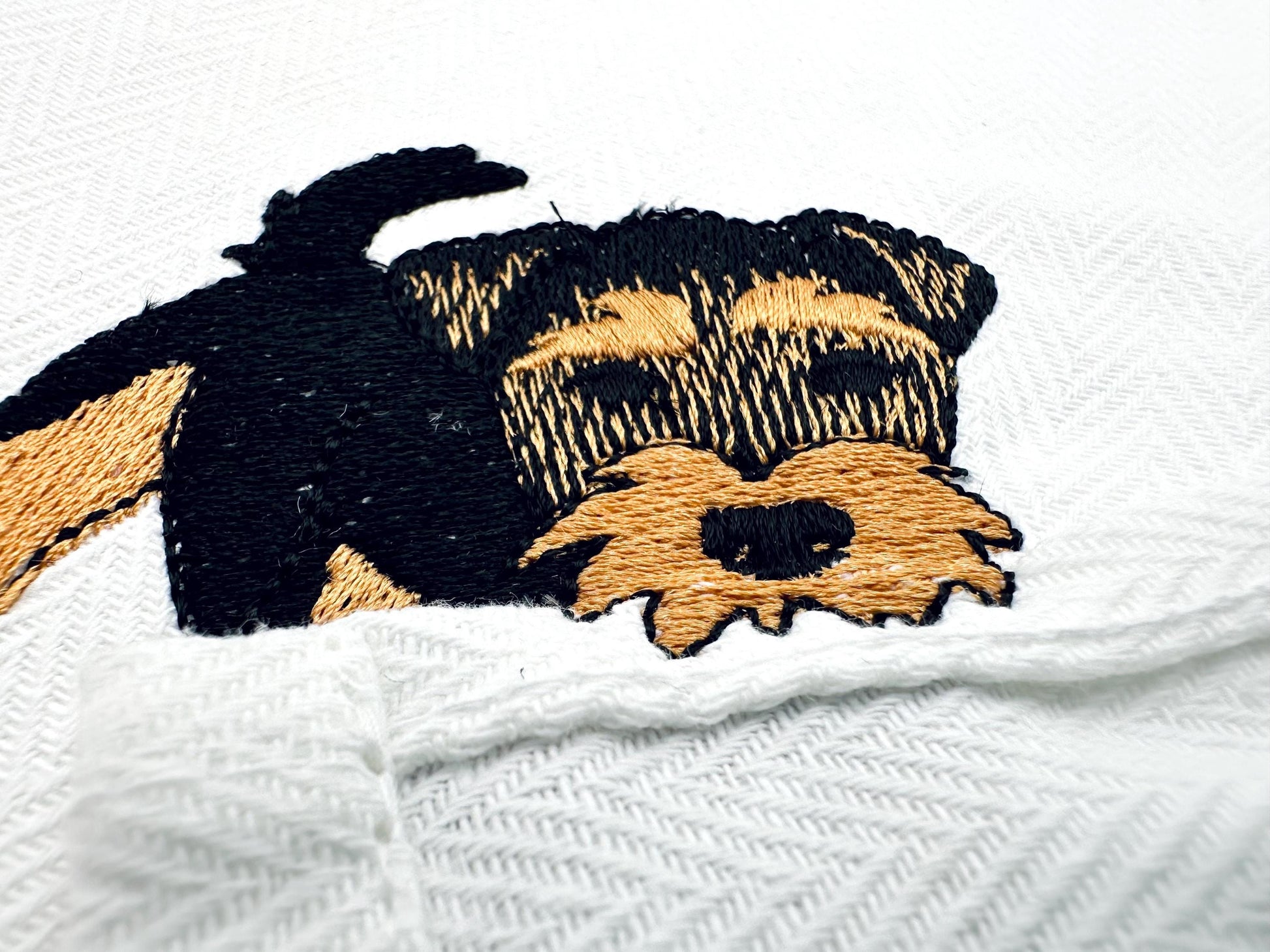 Playing Airedale Terrier Puppy Dog Mama kitchen dish towel pet animal kids machine embroidery designs ITH