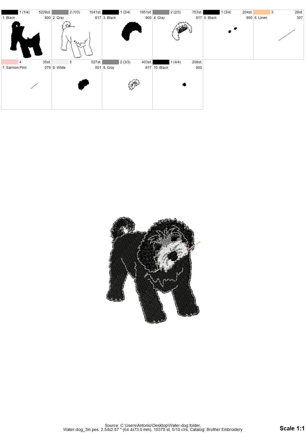 Playing Portuguese Water Dog Puppy Dog Mama kitchen dish towel pet animal machine embroidery designs ITH