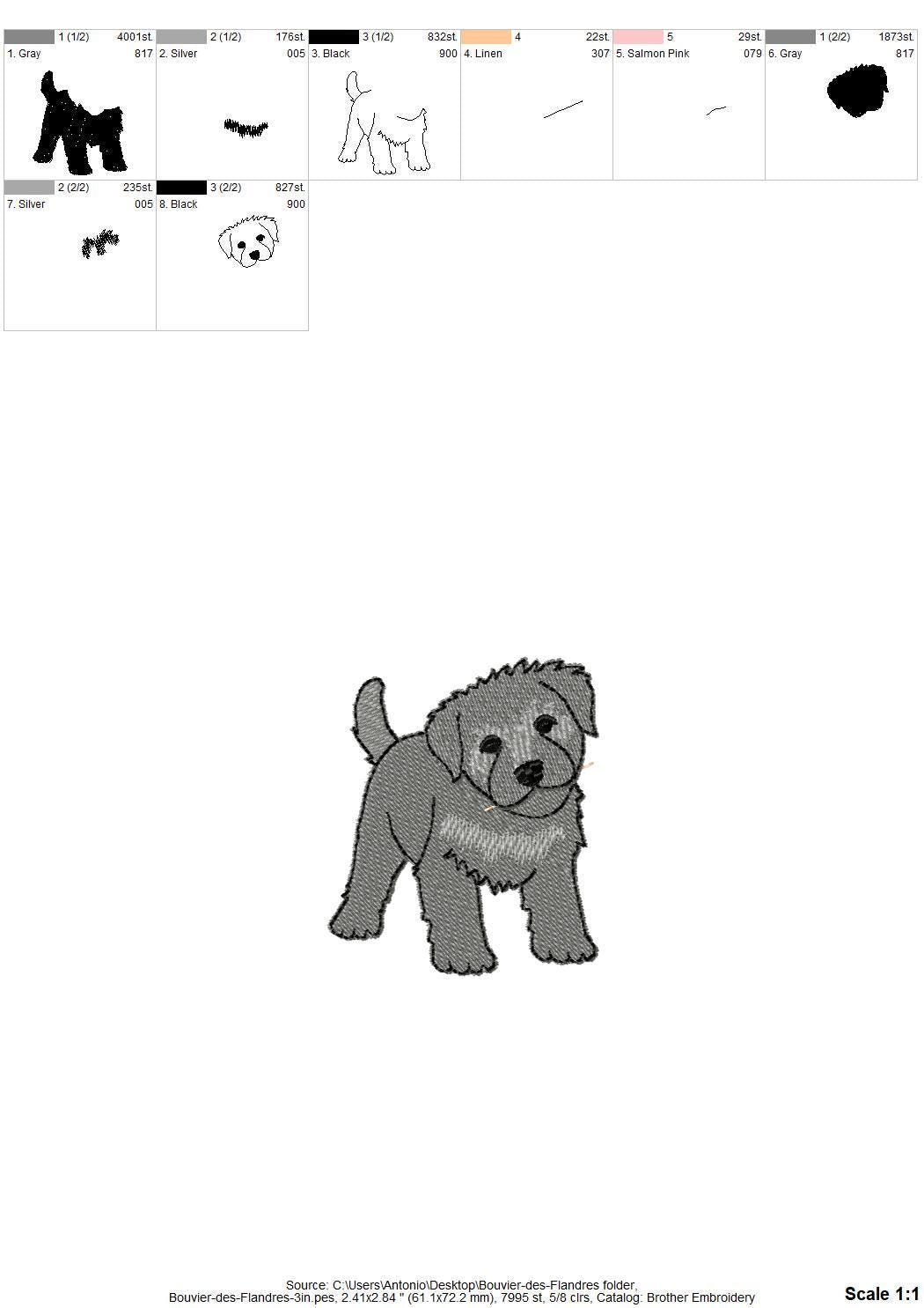 Playing Bouvier des Flandres Puppy Dog Mama kitchen dish towel pet animal machine embroidery designs ITH
