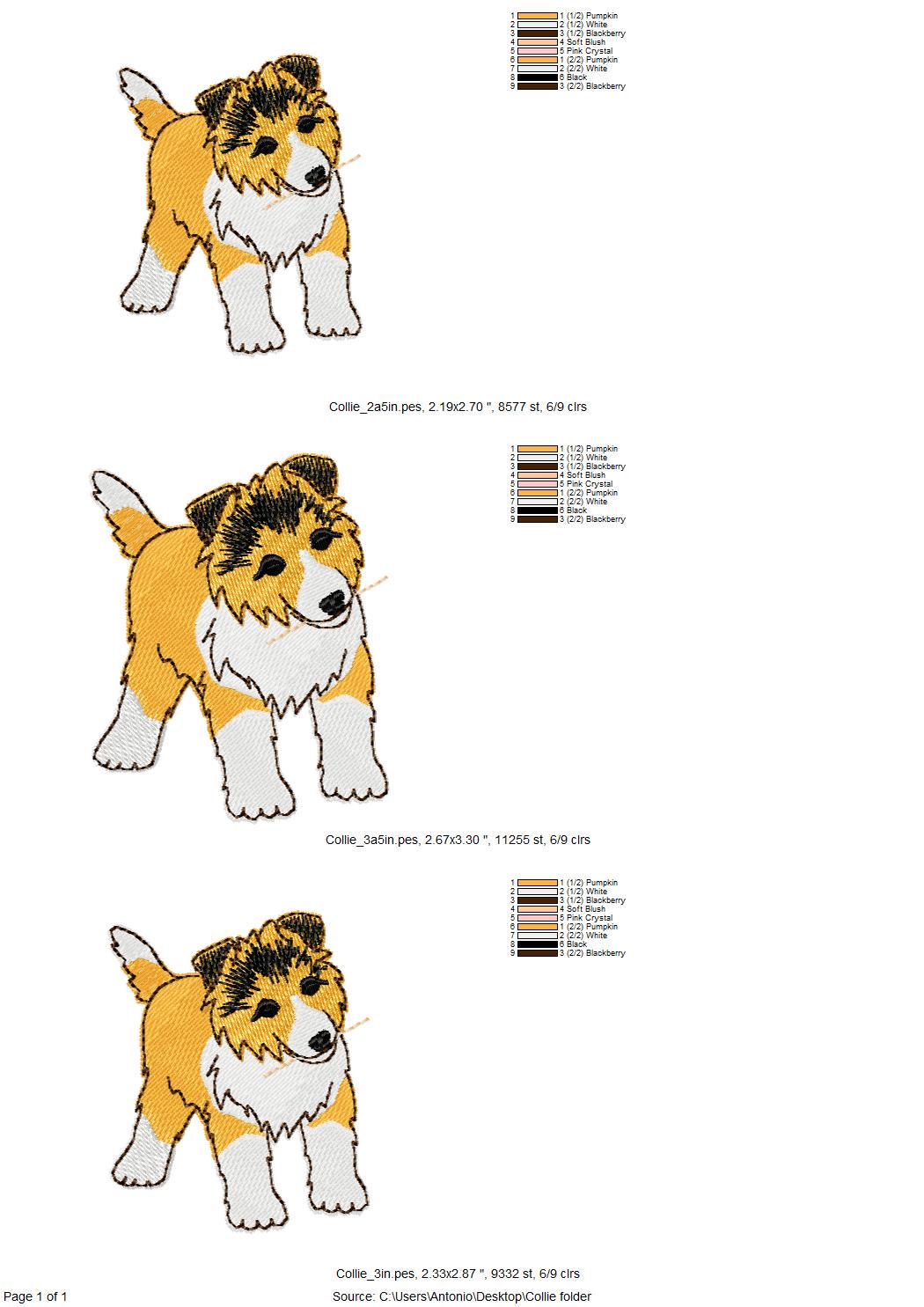 Playing Collie Puppy Dog Mama kitchen dish towel pet animal Thief kids machine embroidery designs ITH