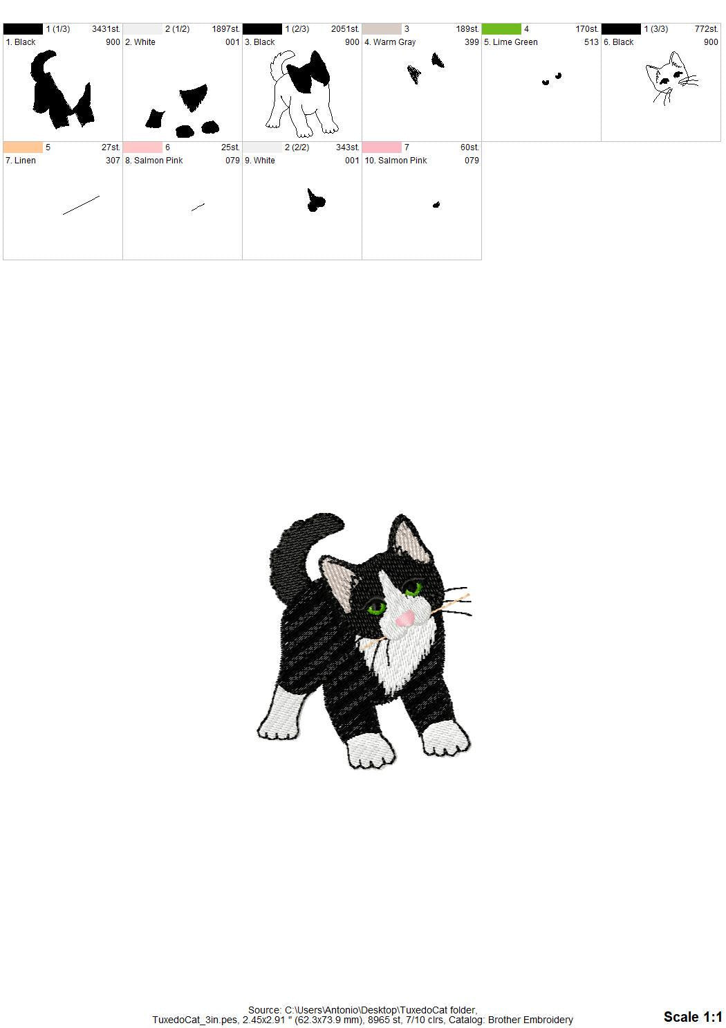 Playing Tuxedo Kitty Cat kitchen dish towel pet animal Thief kids machine embroidery designs ITH