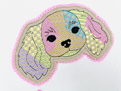 Cavalier King Charles Spaniel Applique Patchwork and Lace Edge patterned Puppy machine embroidery designs