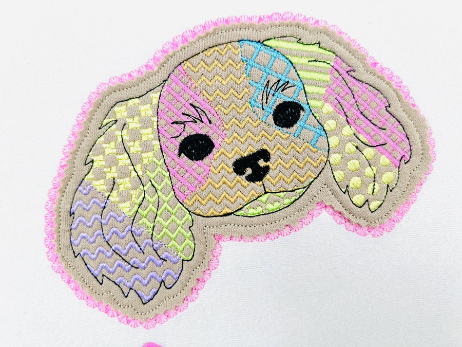 Cavalier King Charles Spaniel Applique Patchwork and Lace Edge patterned Puppy machine embroidery designs