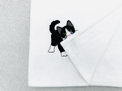 Playing Tuxedo Kitty Cat kitchen dish towel pet animal Thief kids machine embroidery designs ITH