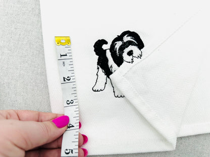 Playing Tibetan Terrier Puppy Dog Mama kitchen dish towel pet animal kids machine embroidery designs ITH