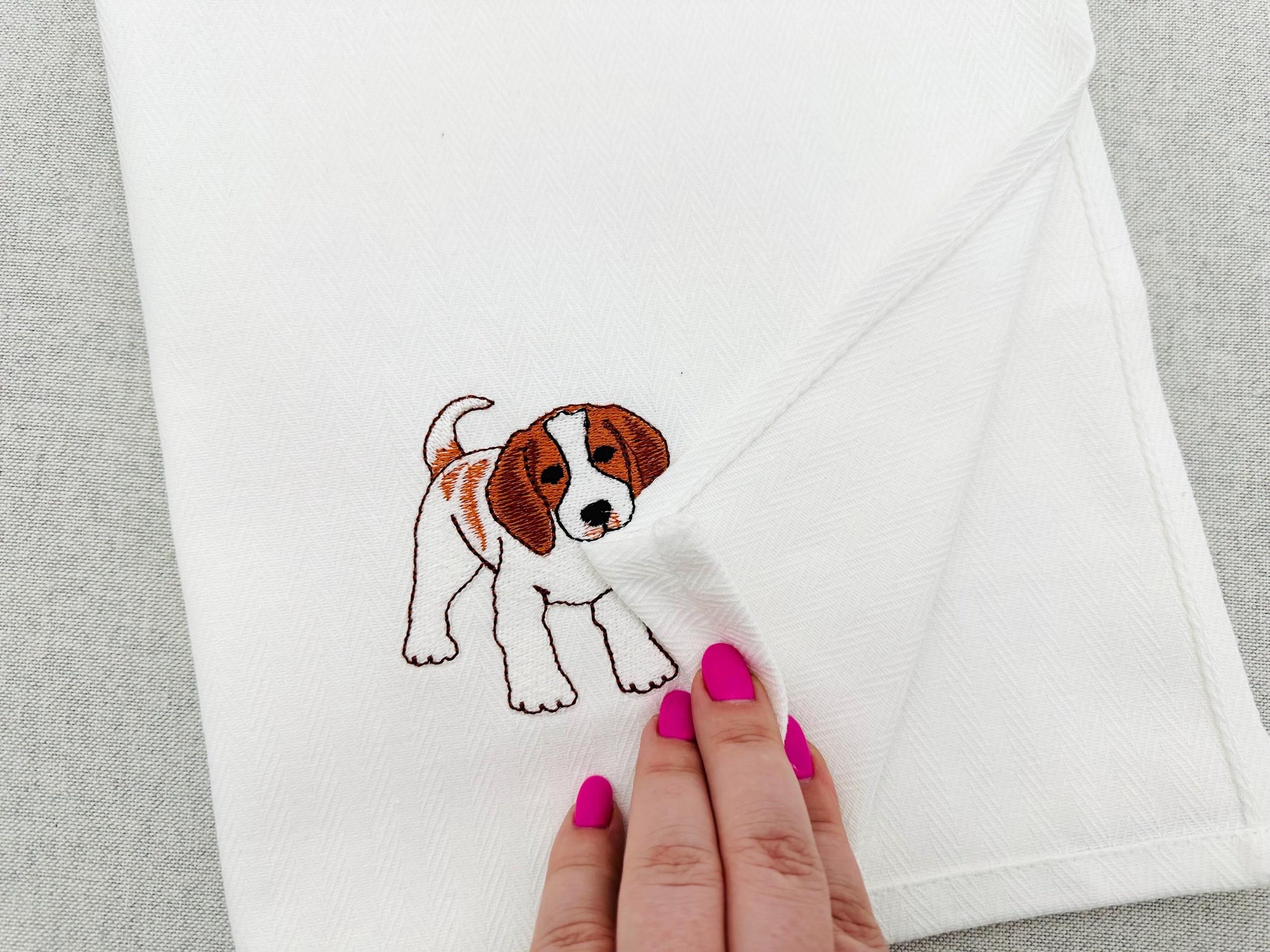 Playing Brittany Spaniel Puppy Dog Mama kitchen dish towel pet animal kids machine embroidery designs ITH
