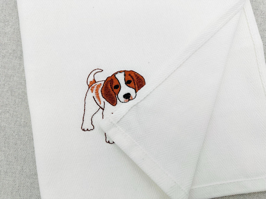 Playing Brittany Spaniel Puppy Dog Mama kitchen dish towel pet animal kids machine embroidery designs ITH