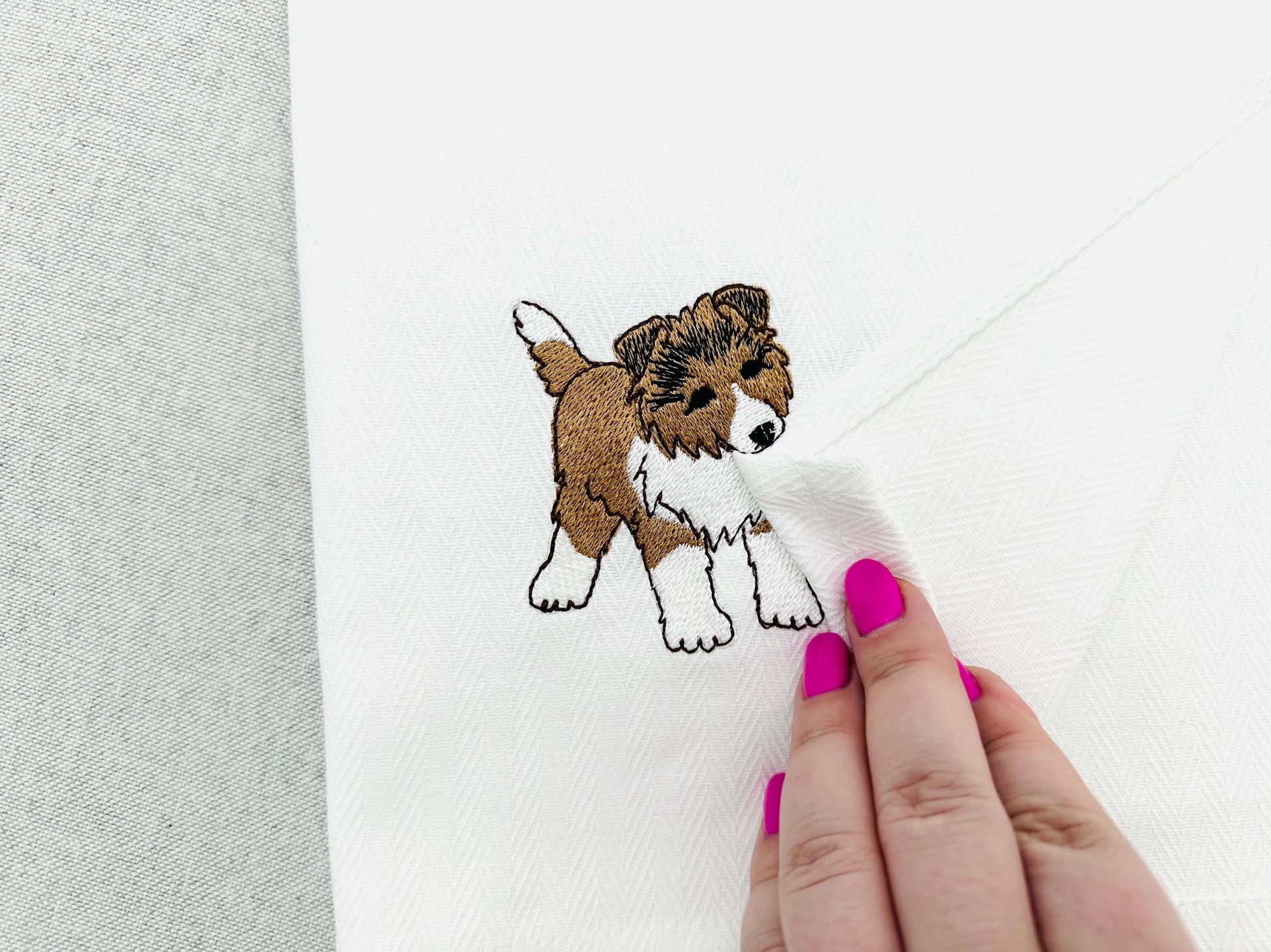 Playing Collie Puppy Dog Mama kitchen dish towel pet animal Thief kids machine embroidery designs ITH
