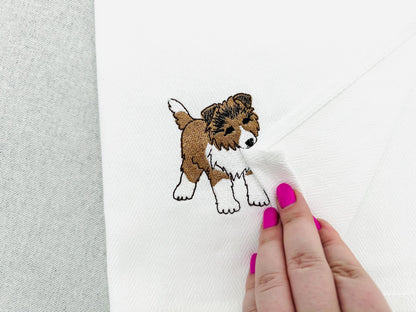Playing Collie Puppy Dog Mama kitchen dish towel pet animal Thief kids machine embroidery designs ITH