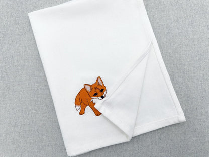 Playing Little Baby Fox Cub kitchen dish towel wild animal Thief kids machine embroidery designs ITH