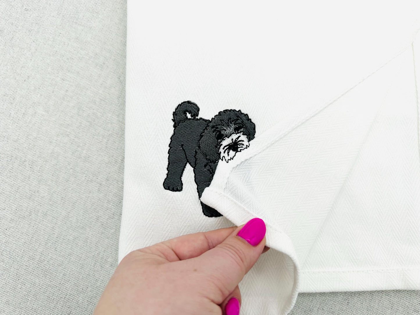 Playing Portuguese Water Dog Puppy Dog Mama kitchen dish towel pet animal machine embroidery designs ITH