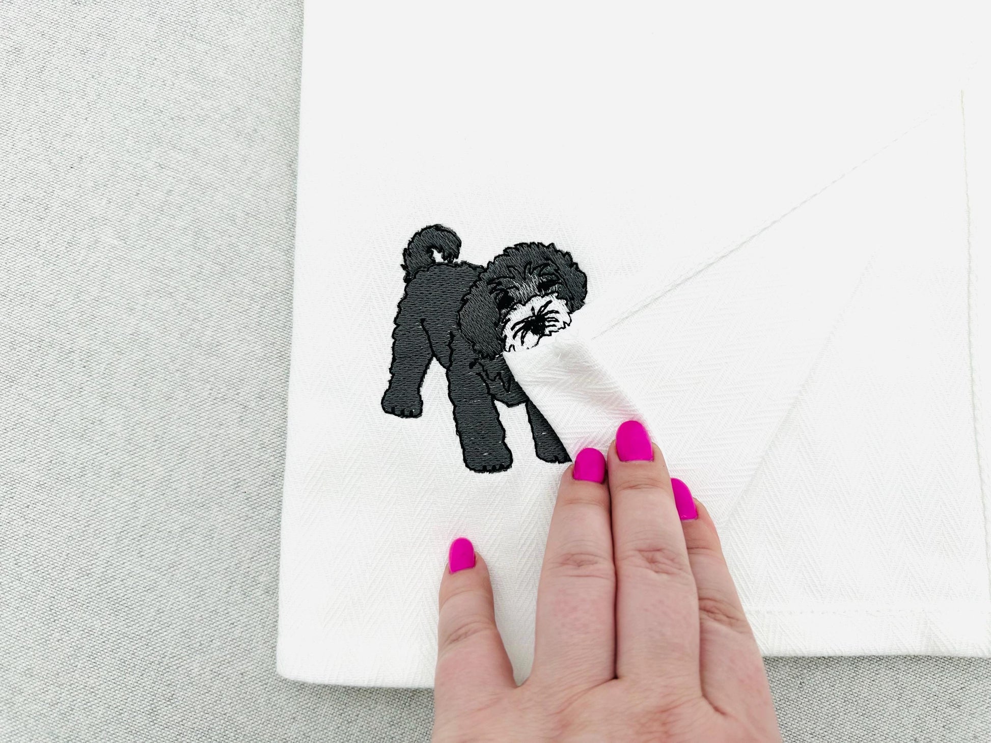 Playing Portuguese Water Dog Puppy Dog Mama kitchen dish towel pet animal machine embroidery designs ITH