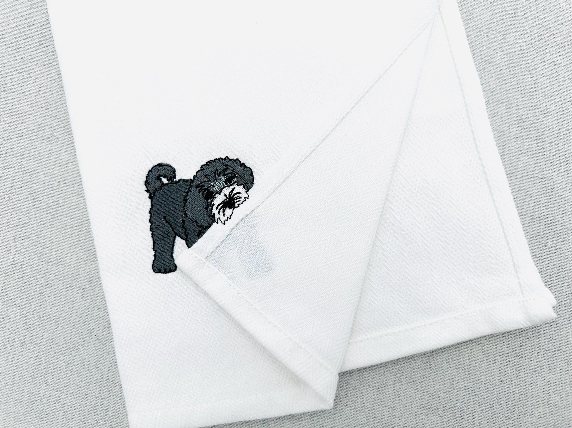 Playing Portuguese Water Dog Puppy Dog Mama kitchen dish towel pet animal machine embroidery designs ITH