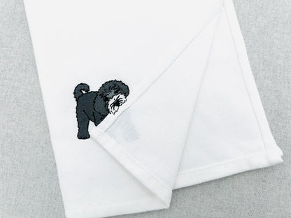 Playing Portuguese Water Dog Puppy Dog Mama kitchen dish towel pet animal machine embroidery designs ITH