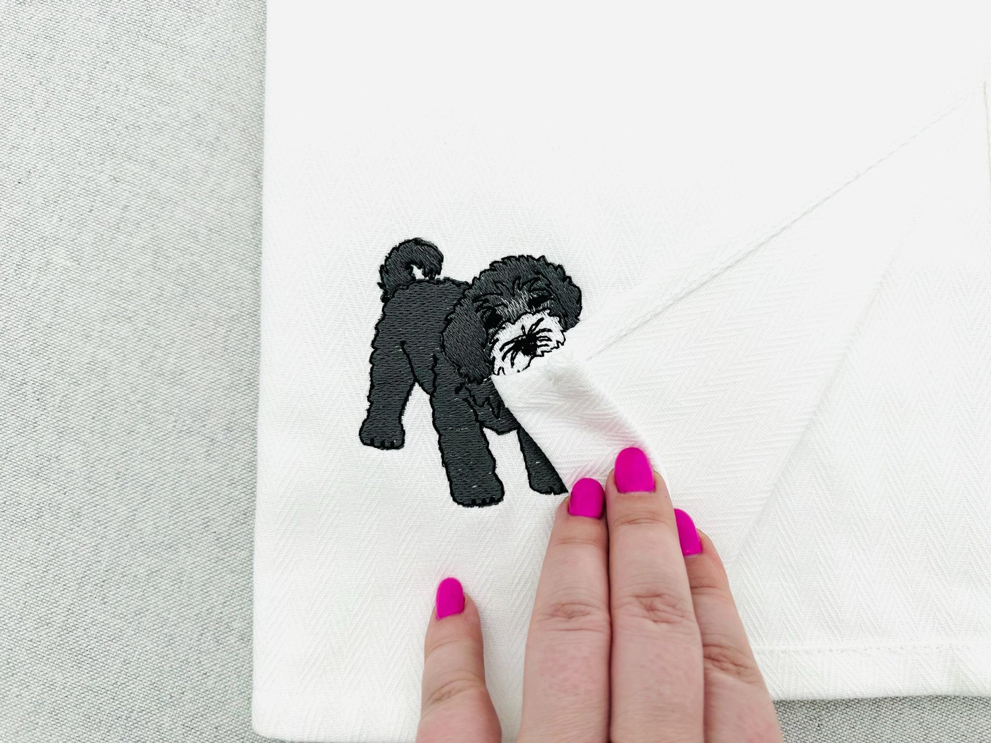 Playing Portuguese Water Dog Puppy Dog Mama kitchen dish towel pet animal machine embroidery designs ITH