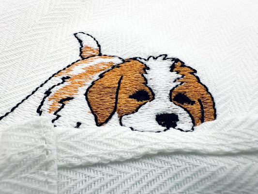Playing Saint Bernard Puppy Dog Mama kitchen dish towel pet animal kids machine embroidery designs ITH