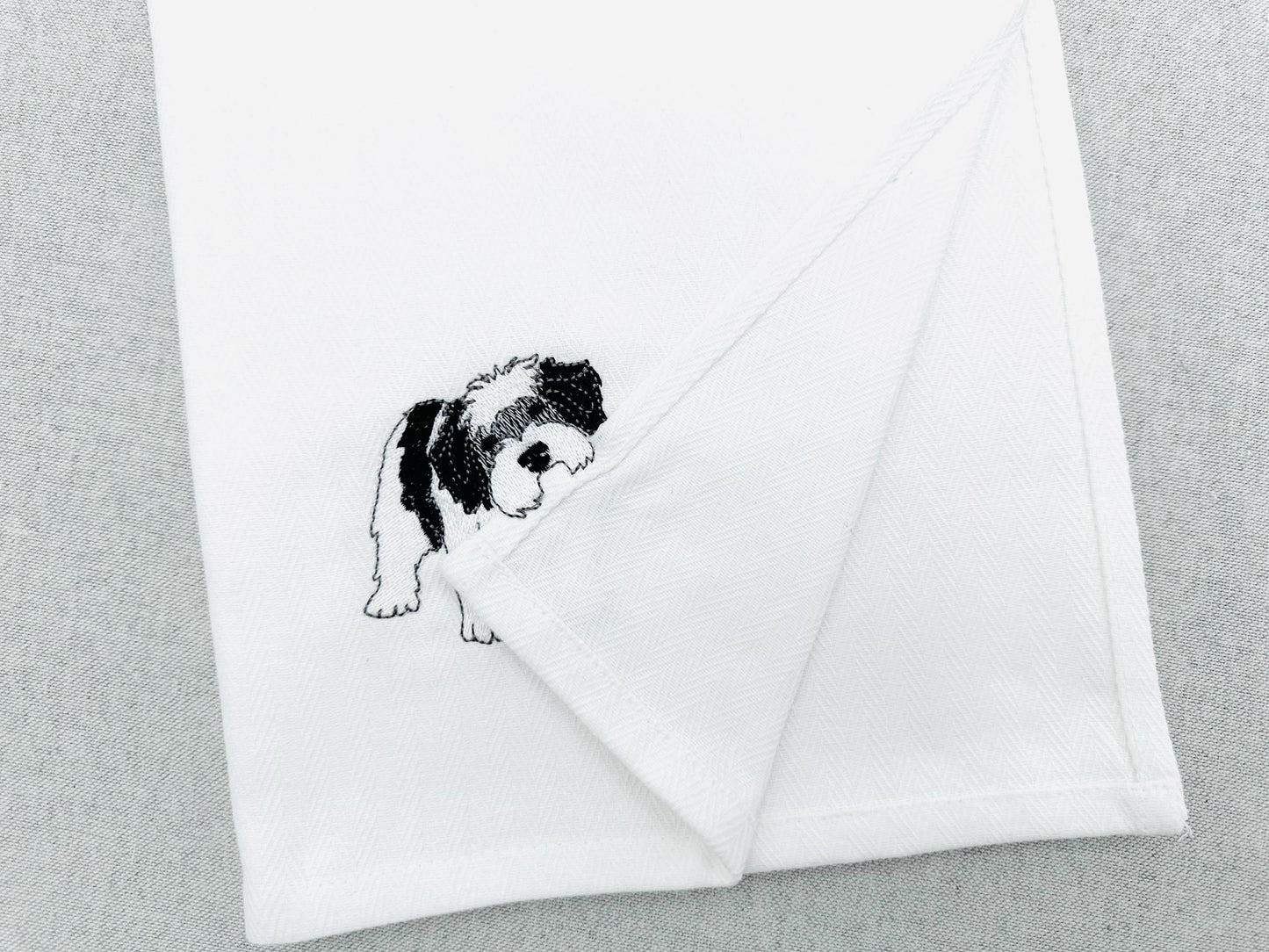 Playing Schapendoes Dutch Sheepdog Puppy Dog kitchen dish towel pet animal machine embroidery designs ITH
