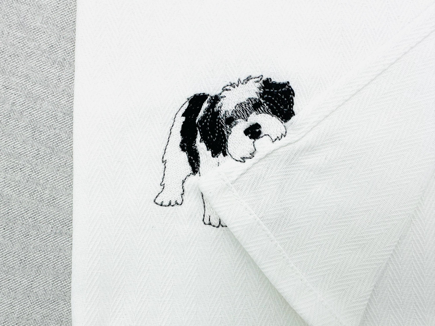 Playing Schapendoes Dutch Sheepdog Puppy Dog kitchen dish towel pet animal machine embroidery designs ITH