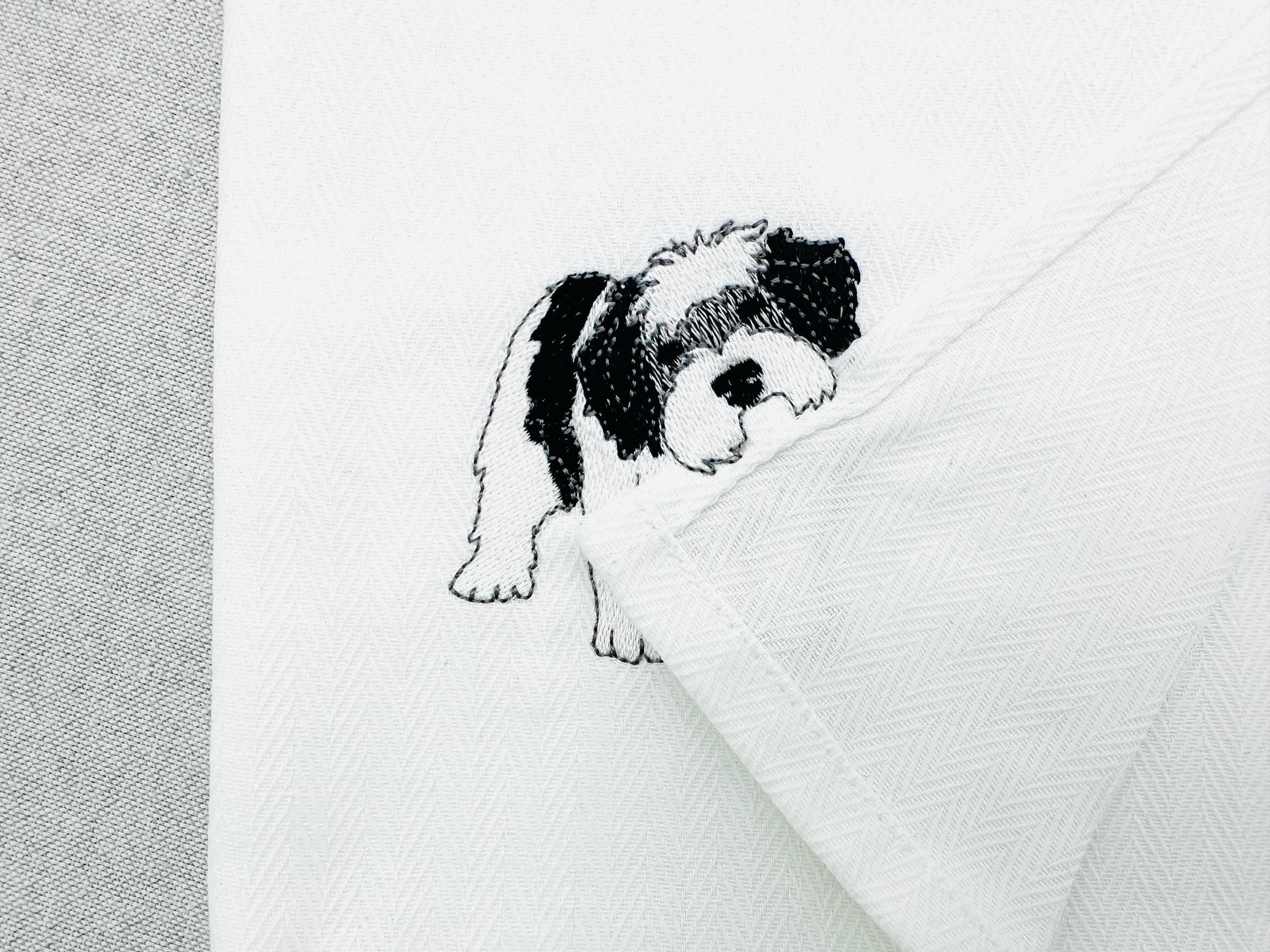 Playing Schapendoes Dutch Sheepdog Puppy Dog kitchen dish towel pet animal machine embroidery designs ITH