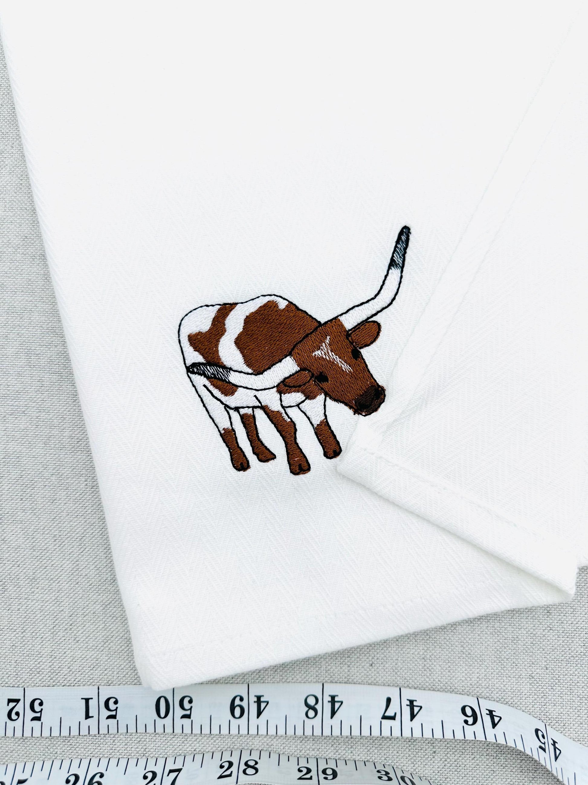 Playing Texas Longhorn Cow kitchen dish towel Farm animal Thief kids machine embroidery designs ITH