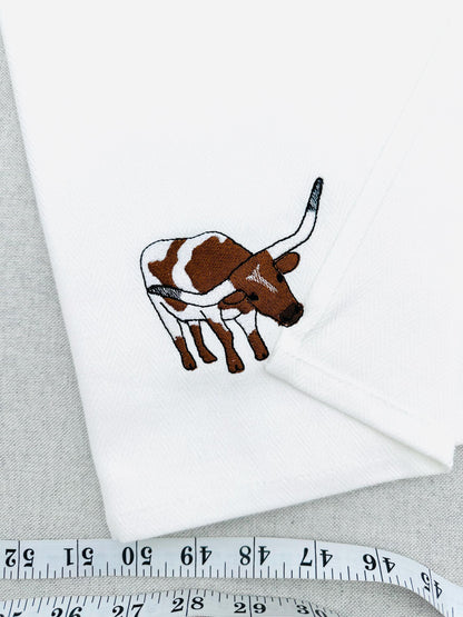 Playing Texas Longhorn Cow kitchen dish towel Farm animal Thief kids machine embroidery designs ITH