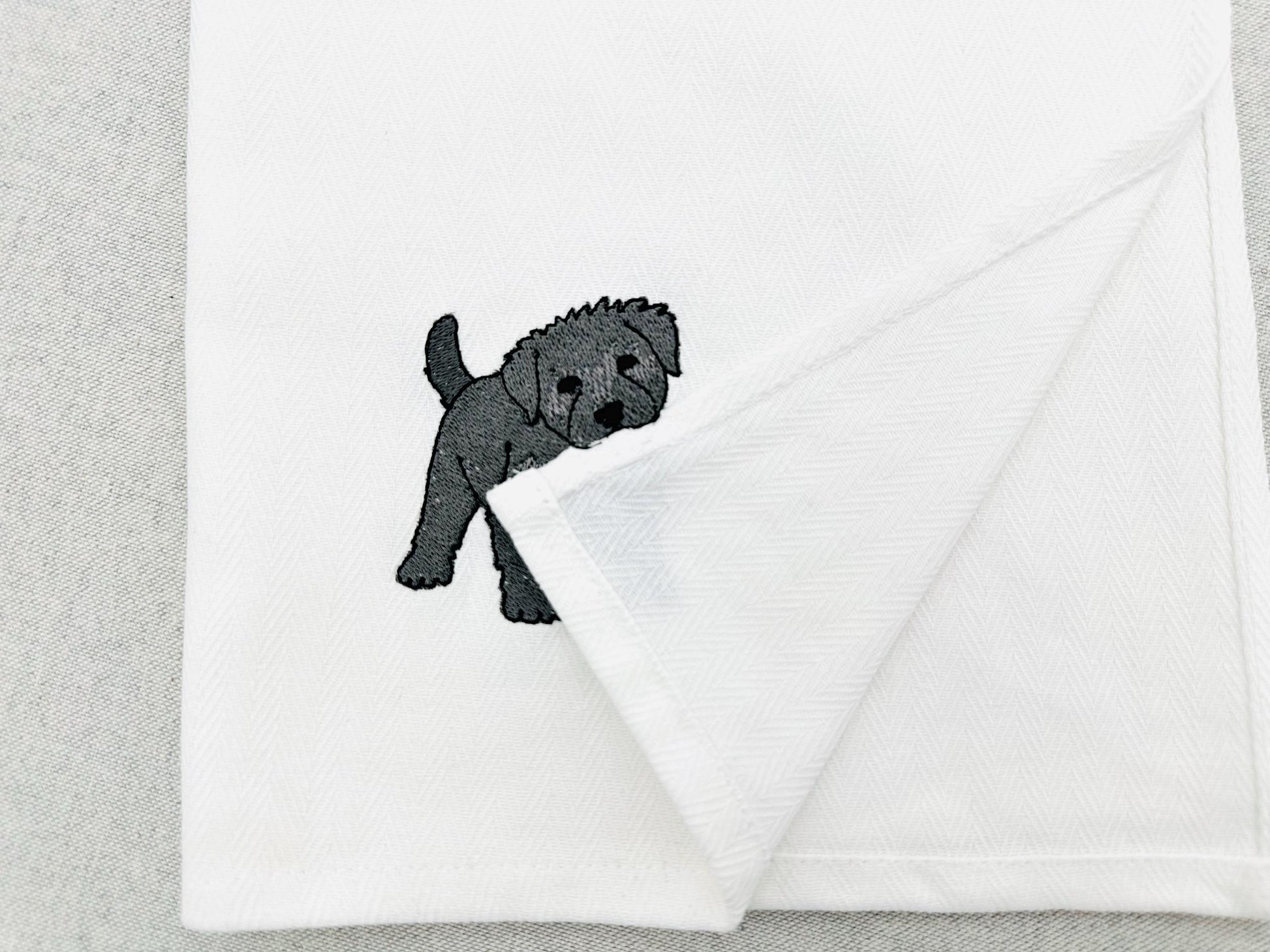 Playing Bouvier des Flandres Puppy Dog Mama kitchen dish towel pet animal machine embroidery designs ITH