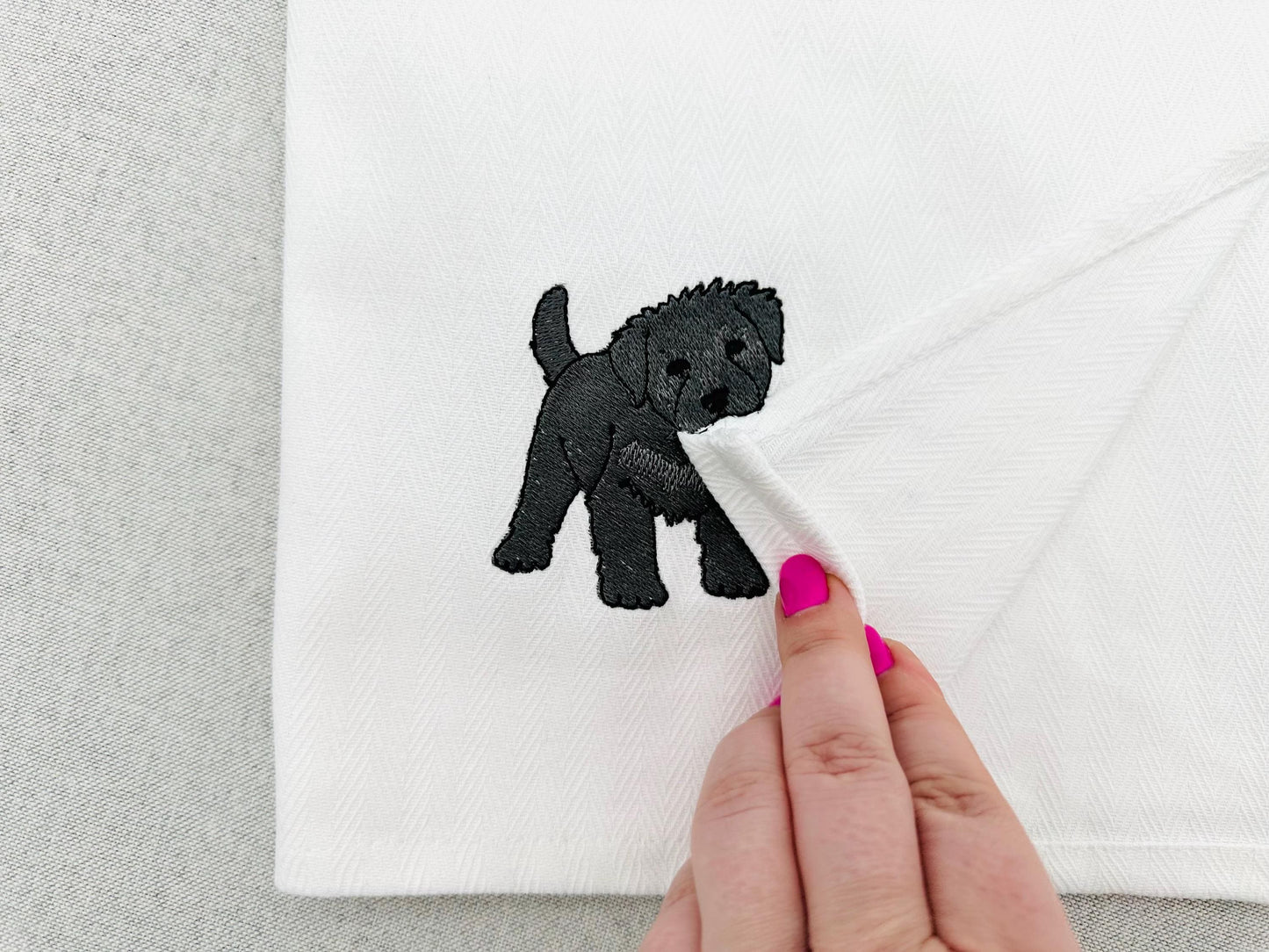 Playing Bouvier des Flandres Puppy Dog Mama kitchen dish towel pet animal machine embroidery designs ITH
