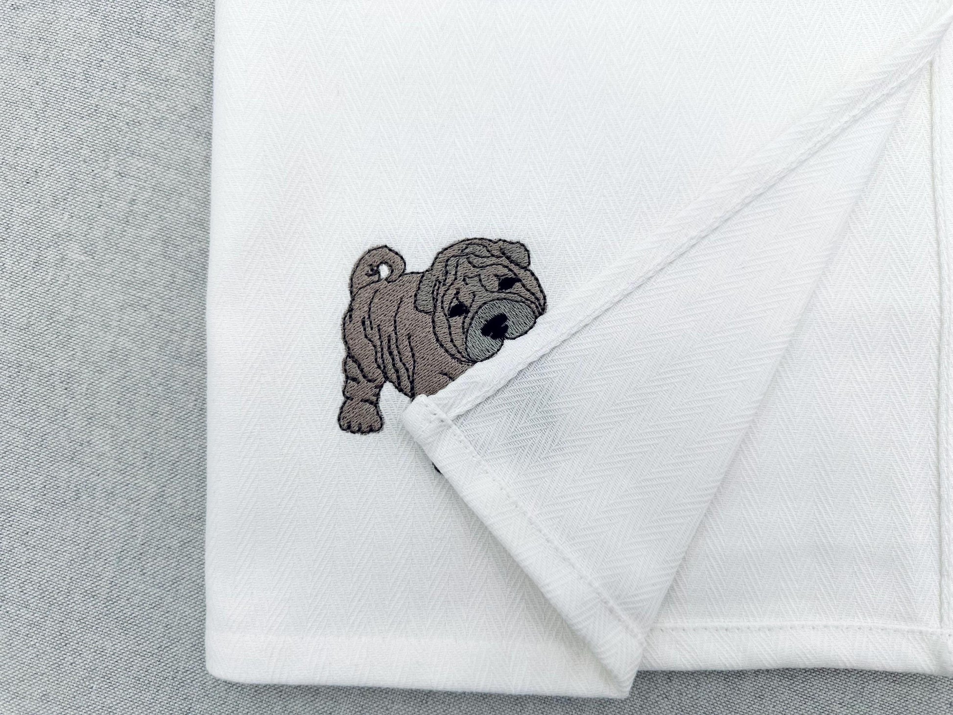 Playing Shar Pei Puppy Dog Mama kitchen dish towel pet animal Thief kids machine embroidery designs ITH