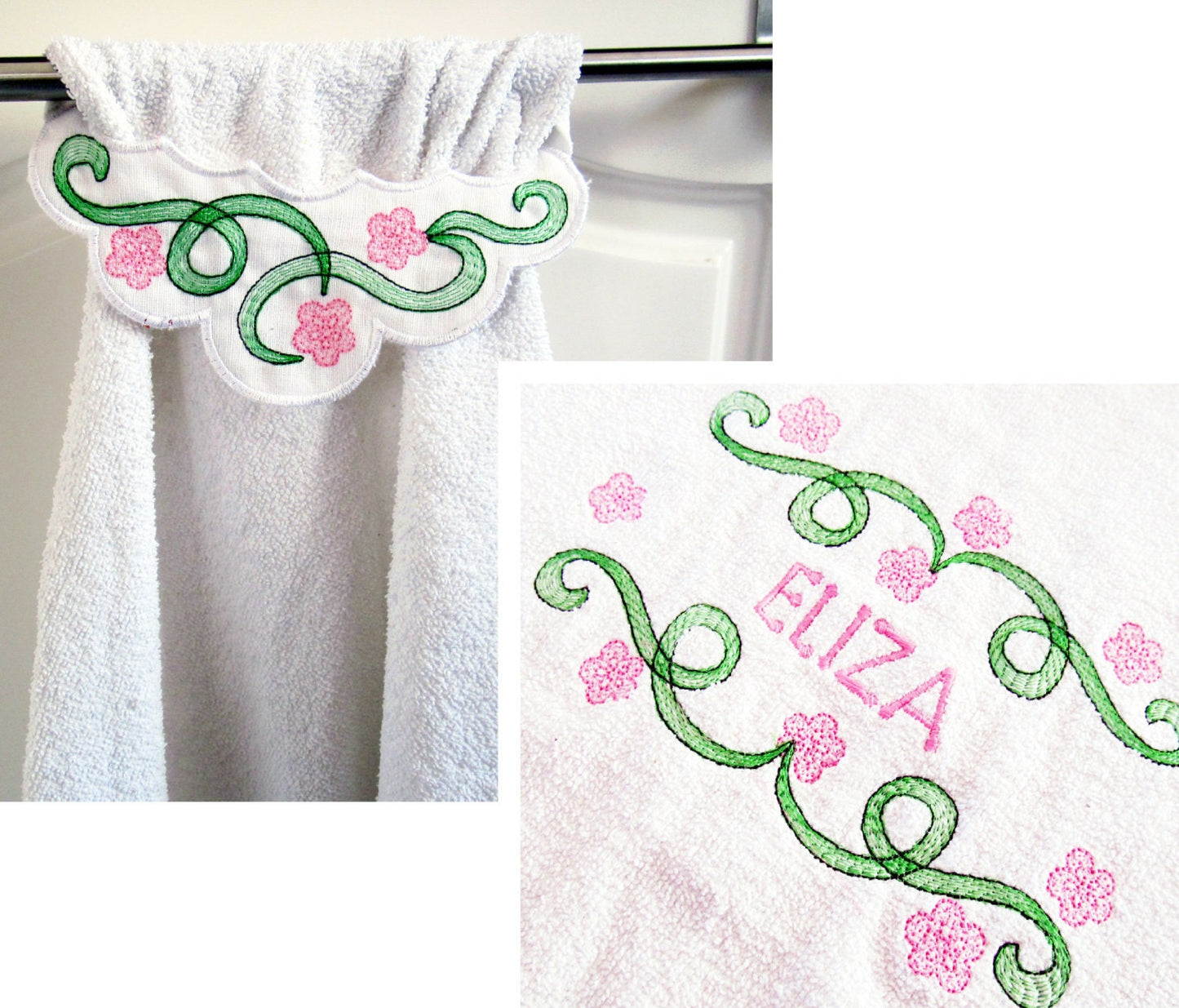 Flowered Towel Topper and Frame Set Machine Embroidery 5" 7" | PES DST JEF | Artapli