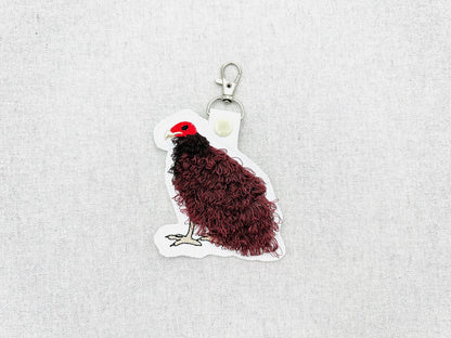 Fringed Turkey Vulture Bird Key Fob snap tab and Eyelet keychain in the hoop machine embroidery designs ITH