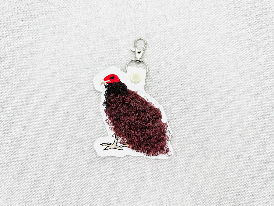 Fringed Turkey Vulture Bird Key Fob snap tab and Eyelet keychain in the hoop machine embroidery designs ITH