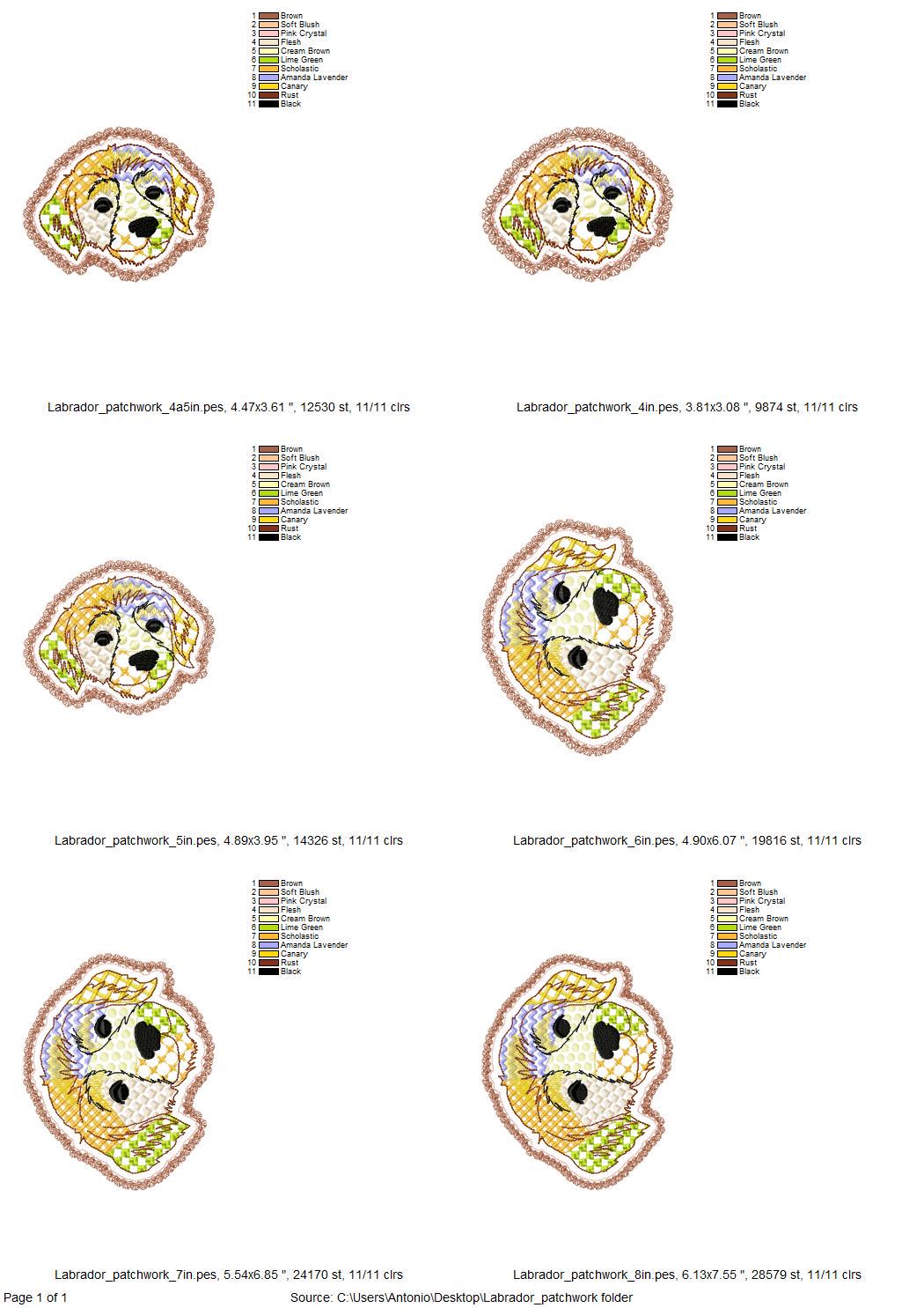 Labrador Golden Retriever Applique Patchwork and Lace Edge patterned Puppy dog machine embroidery designs