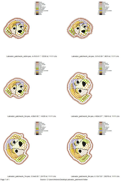Labrador Golden Retriever Applique Patchwork and Lace Edge patterned Puppy dog machine embroidery designs