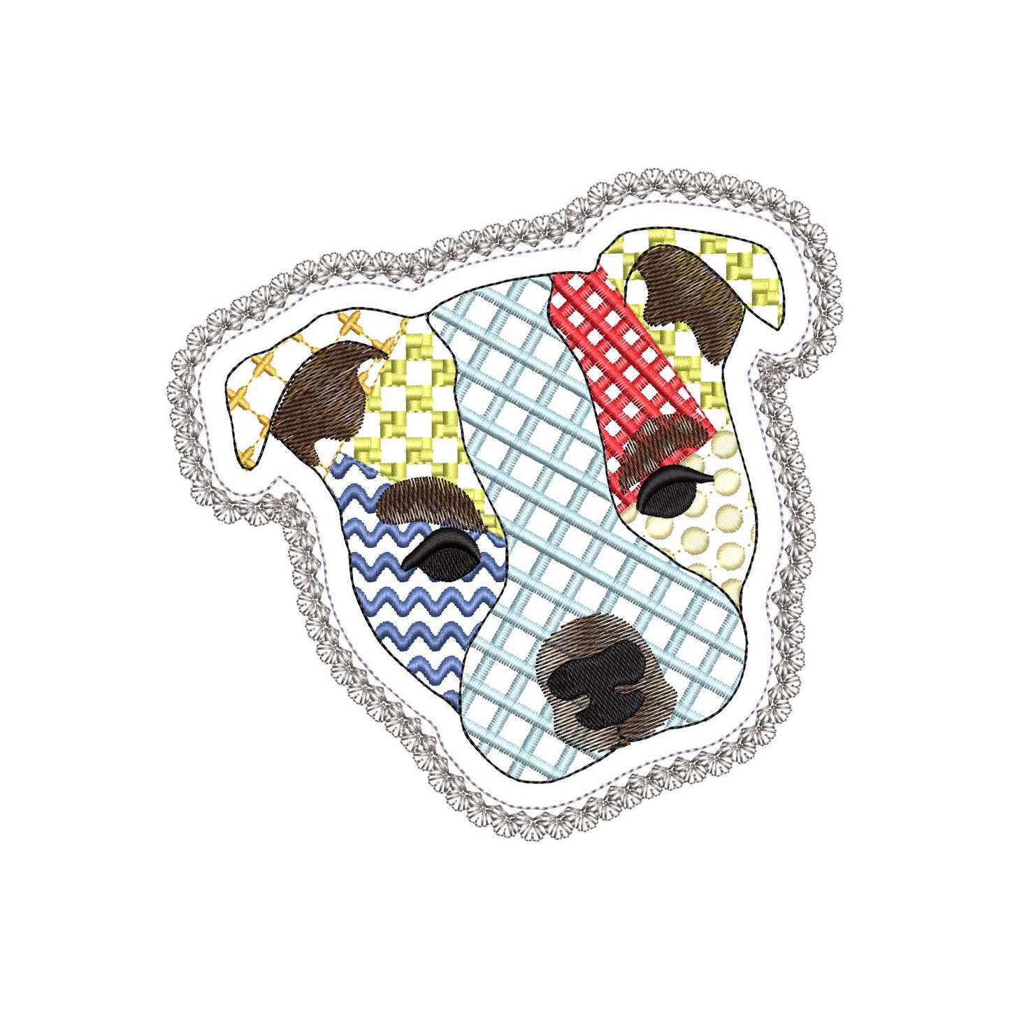 Staffie Staffordshire Bull Terrier Applique Patchwork Lace Edge patterned Puppy dog machine embroidery designs