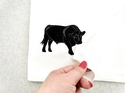Naughty Playing Black Angus Bull kitchen dish towel Farm animal Thief machine embroidery designs ITH