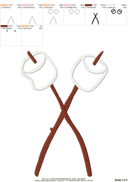 Smores Sticks crossing Marshmallow split side seam machine embroidery designs camping kids
